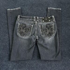 Miss Me Jeans Womens 28 Charcoal Skinny Low Rise Rhinestone Stretch Denim Dark
